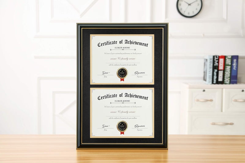 ELSKER&HOME Wood Picture Frame, 16.73x22.64in, Double Mat Black Mat with Golden Rim, Document Frame for 2 8.5x11in Certificates, Diploma, Wall Mount - Image 2